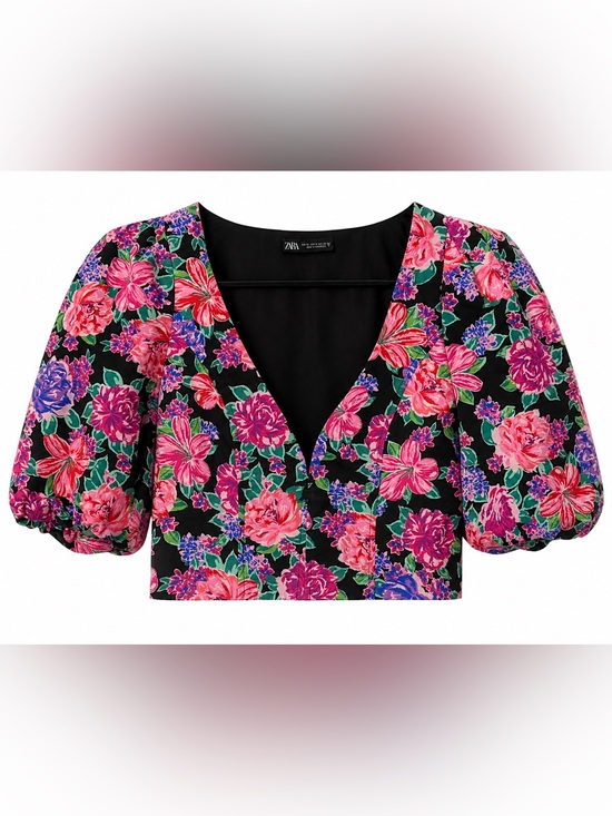 Zara Tops - Zara Floral V-Neck Cropped Top- XS